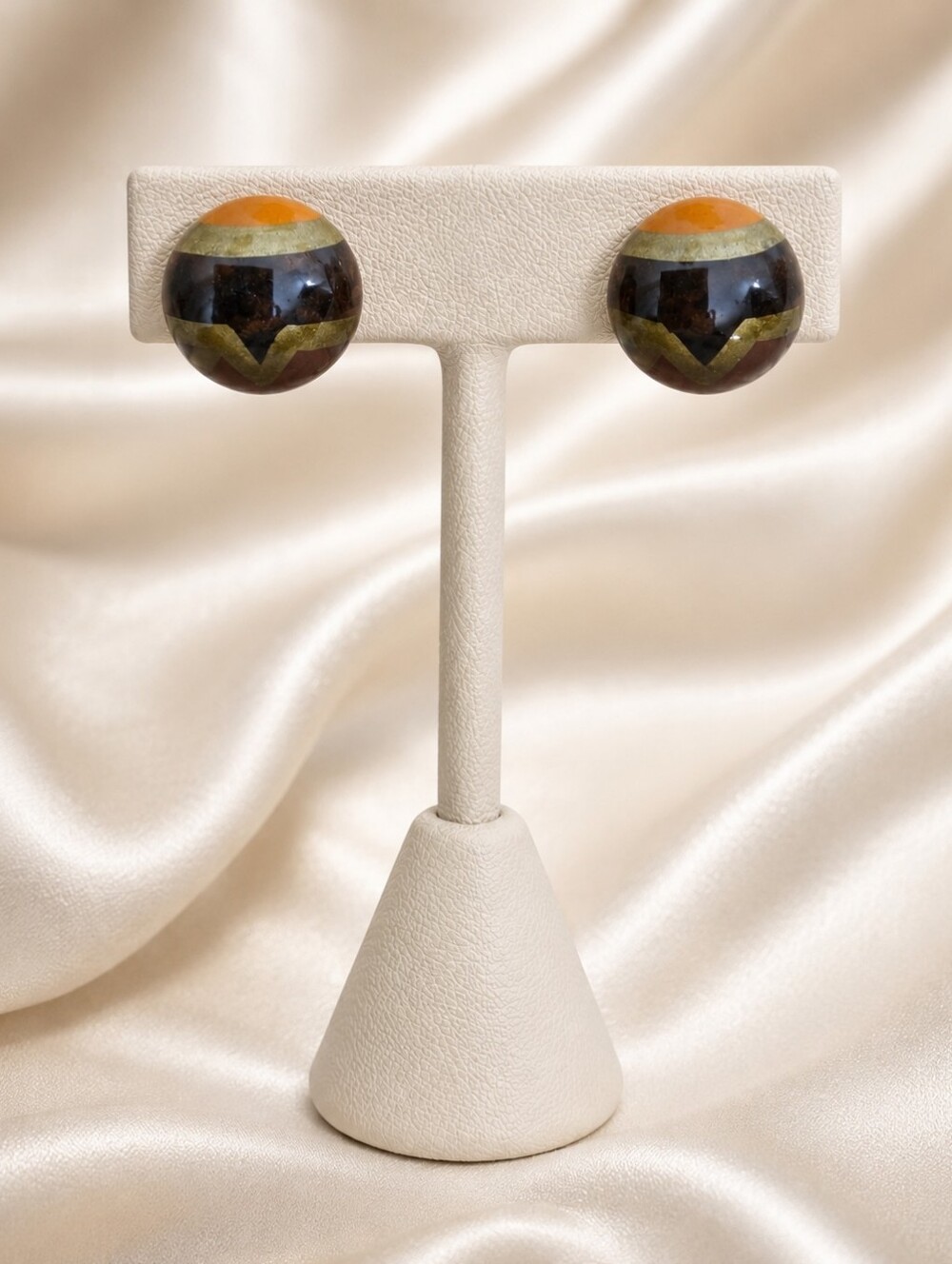Handcrafted Hand Painted Dome Post Earrings Retro Style